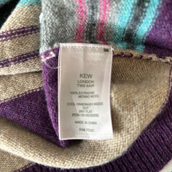 KEW LONDON 100% Extra Fine Merino Wool Crewneck Striped Sweater Size Extra Large - Picture 9 of 9